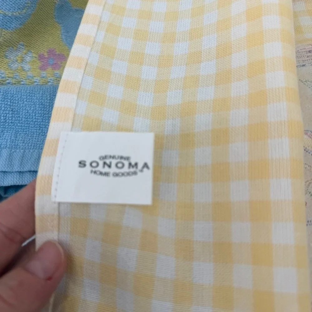 Sonoma Home Goods Kitchen Towels Easter Chick Egg Gingham 4pc Set Spring Decor